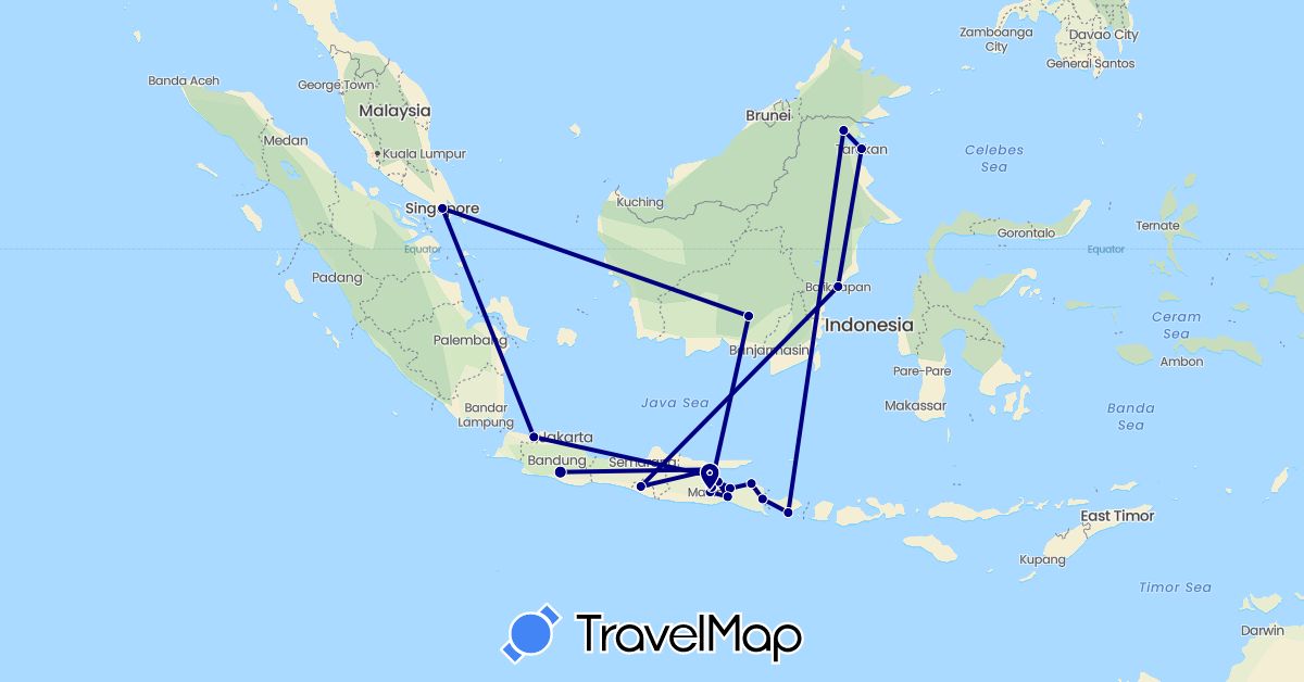 TravelMap itinerary: driving in Indonesia, Singapore (Asia)